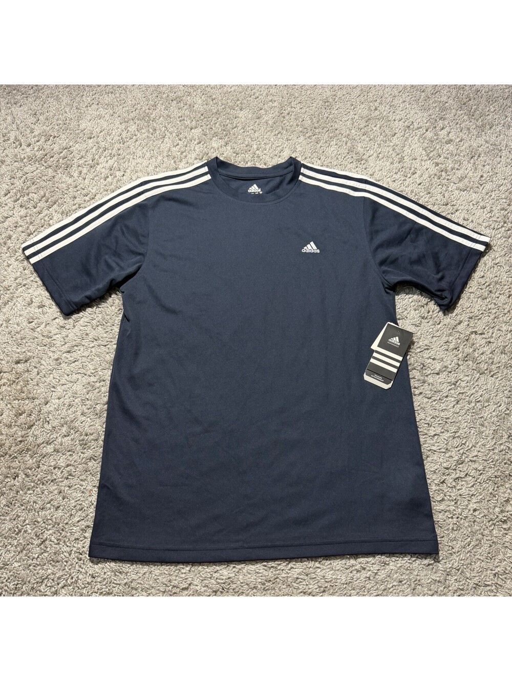 NWT Adidas Men's Training T-Shirt Short Sleeve Navy Blue Striped Size Medium